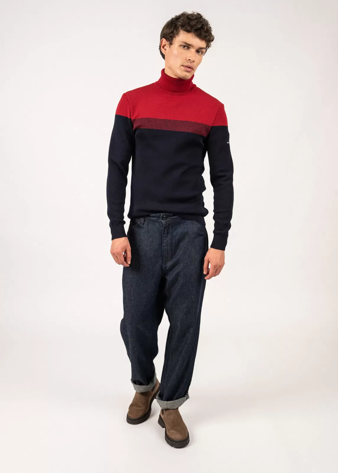 Jumpers & Cardigans>Saint James Bretagne Roulé sailor jumper MARINE/PERSAN