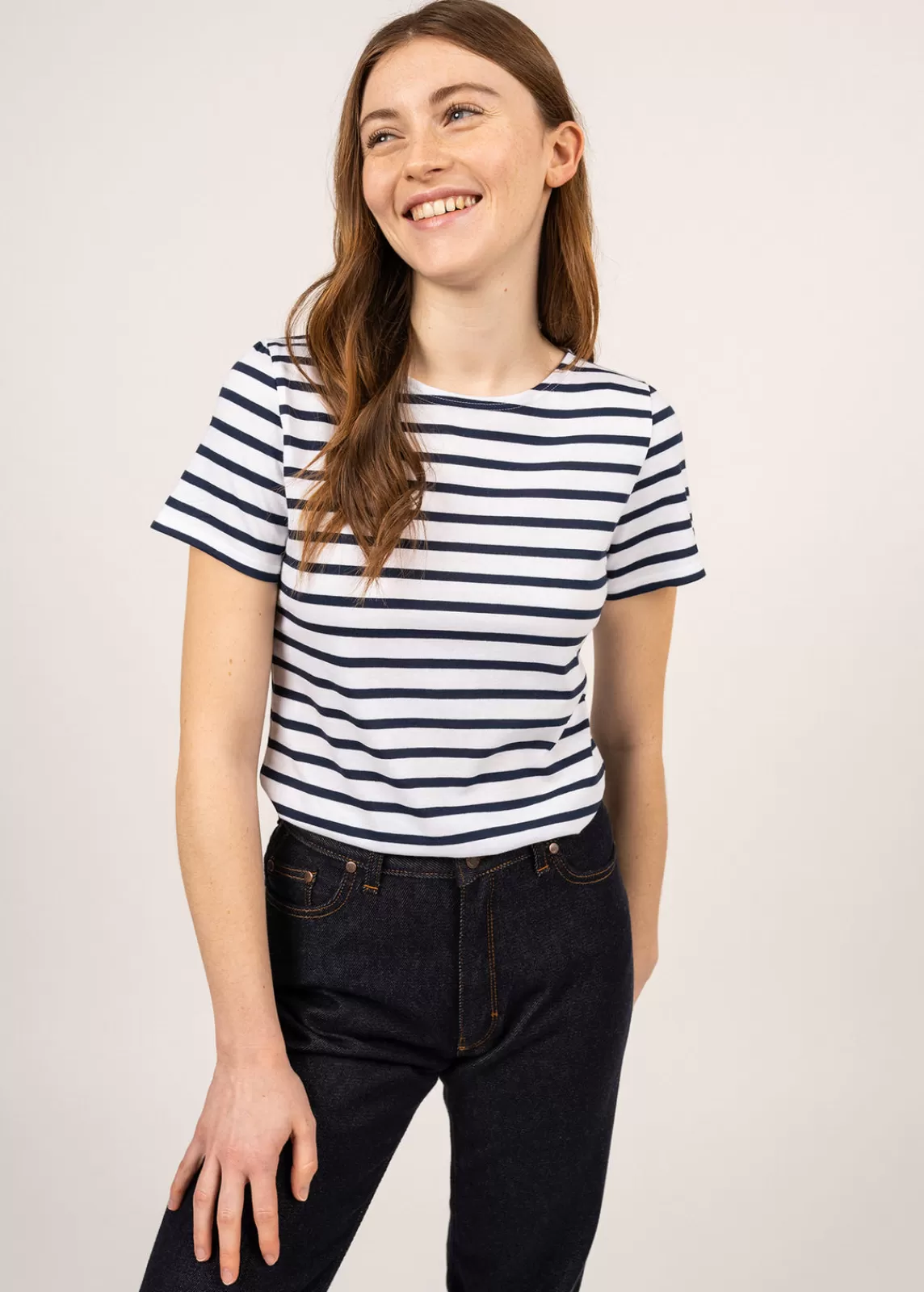Sailor Striped Shirts>Saint James Etrille short sleeve striped sailor shirt NEIGE/MARINE