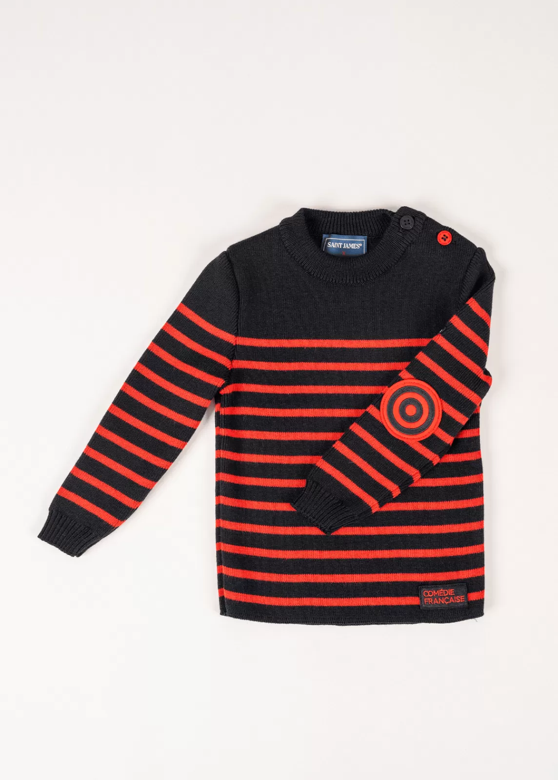 Sailor Jumpers>Saint James Striped sailor jumper with elbow patches for kids NAVY/ROUGE
